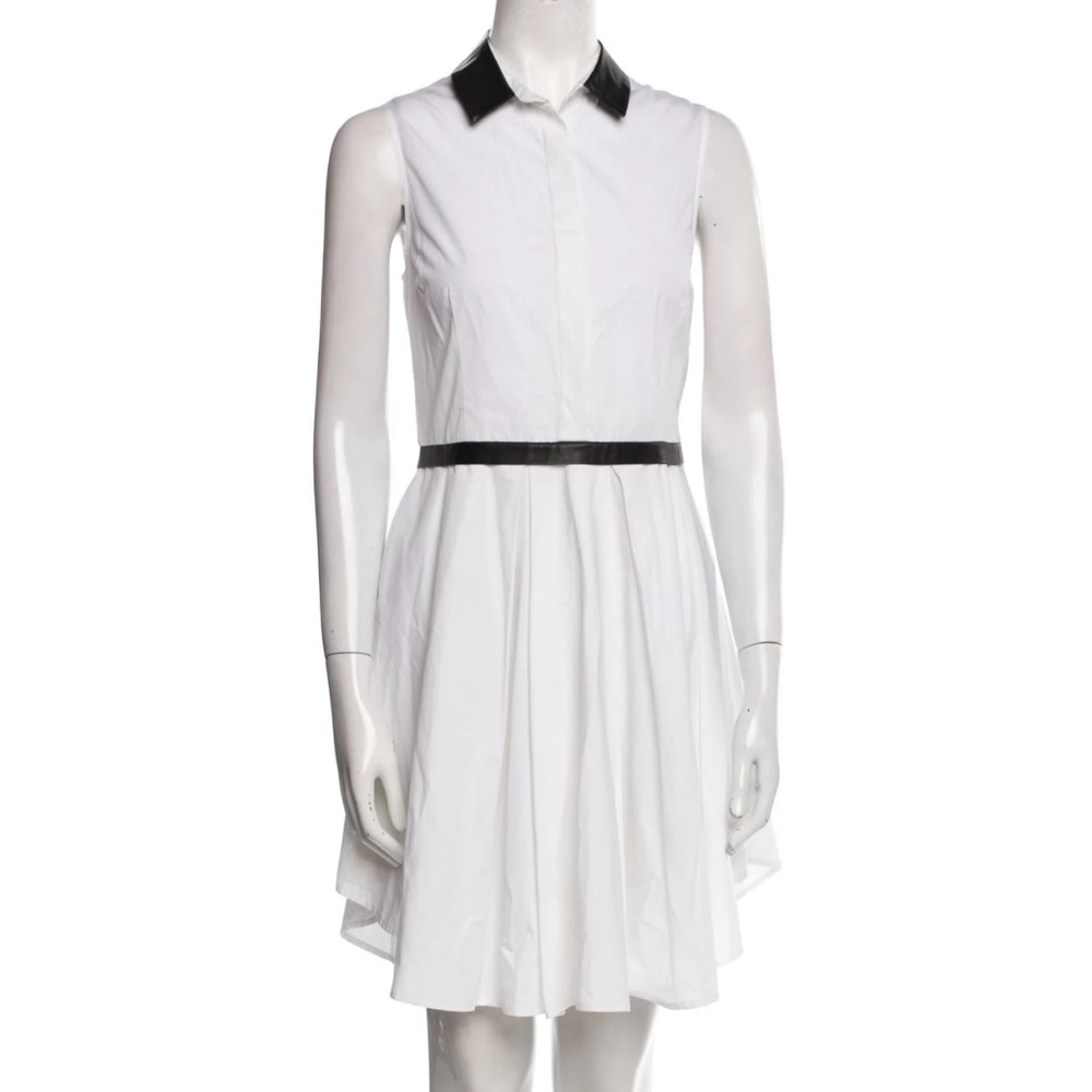 Band of Outsiders White cotton dress w/ Black leather trim